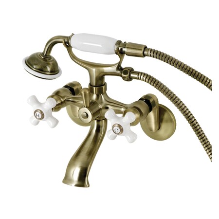 Kingston Brass Wall Mount Clawfoot Tub Faucet with Hand Shower, Antique Brass KS266PXAB